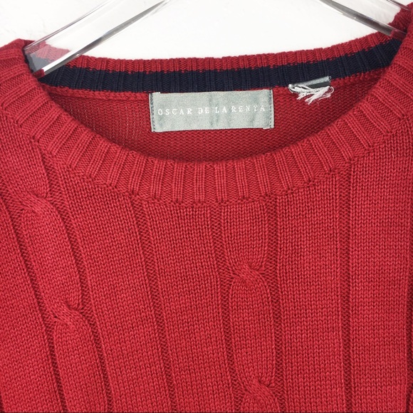 Lux Cable Knit Sweater | Oscar De La Renta Red XL - Picture 5 of 8
